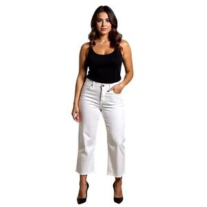 Edited by Remi Bader White Wide Leg Crop Jeans Raw Hem Size 8 NWT